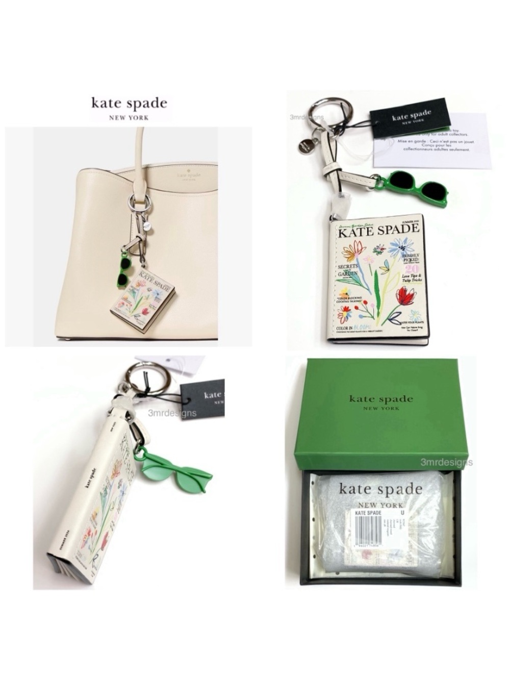 NWT Kate Spade♠️CHARMED MAGAZINE Silver Plated Brass Leather Bag Charm/Keychain